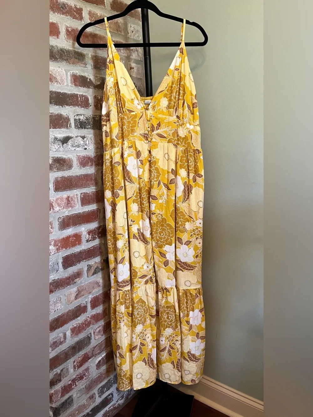 Abercrombie & Fitch Linen-Blend Button-Through Maxi Dress | size xl